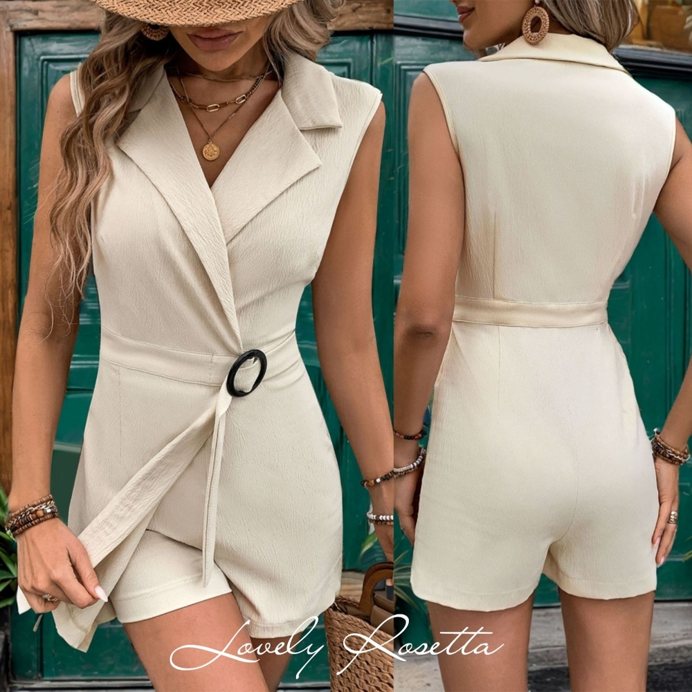 Cream Collared Neck Romper - Picture 9 of 9